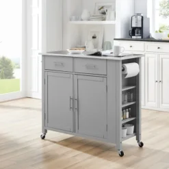Kirkland's Home Kitchen Islands & Bar Carts-Susanne Stainless Top And Gray Wood Kitchen Island