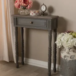 Kirkland's Home Console Tables-Tan And Gray Ornate Ball Turned Console Table