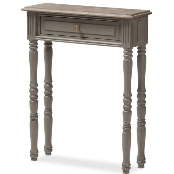 Kirkland's Home Console Tables-Tan And Gray Ornate Ball Turned Console Table