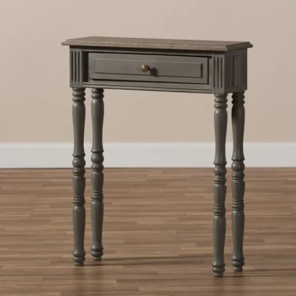 Kirkland's Home Console Tables-Tan And Gray Ornate Ball Turned Console Table