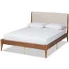 Kirkland's Home Beds & Headboards-Tan Upholstered Brown Wood King Platform Bed