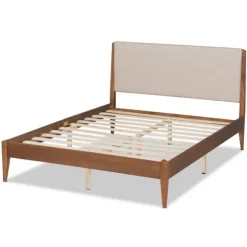 Kirkland's Home Beds & Headboards-Tan Upholstered Brown Wood King Platform Bed