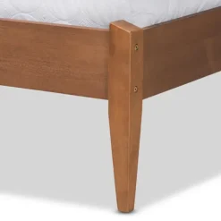 Kirkland's Home Beds & Headboards-Tan Upholstered Brown Wood King Platform Bed