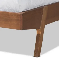 Kirkland's Home Beds & Headboards-Tan Upholstered Brown Wood Queen Platform Bed