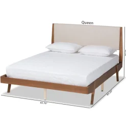 Kirkland's Home Beds & Headboards-Tan Upholstered Brown Wood Queen Platform Bed