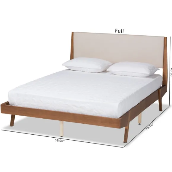 Kirkland's Home Beds & Headboards-Tan Upholstered Brown Wood Full Platform Bed