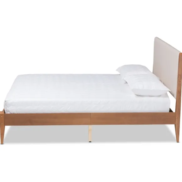 Kirkland's Home Beds & Headboards-Tan Upholstered Classic Wood Full Platform Bed
