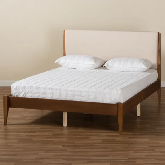 Kirkland's Home Beds & Headboards-Tan Upholstered Classic Wood Full Platform Bed
