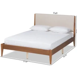 Kirkland's Home Beds & Headboards-Tan Upholstered Classic Wood Full Platform Bed