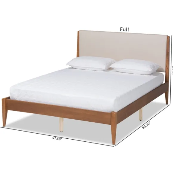 Kirkland's Home Beds & Headboards-Tan Upholstered Classic Wood Full Platform Bed