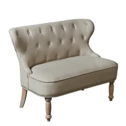Kirkland's Home Sofas & Loveseats-Taupe Button Tufted Nailhead Trim Settee