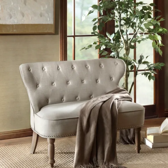 Kirkland's Home Sofas & Loveseats-Taupe Button Tufted Nailhead Trim Settee