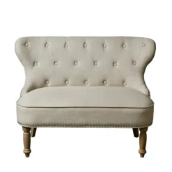 Kirkland's Home Sofas & Loveseats-Taupe Button Tufted Nailhead Trim Settee