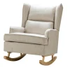 Kirkland's Home Accent Chairs-Taupe Upholstered Natural Base Wingback Rocker