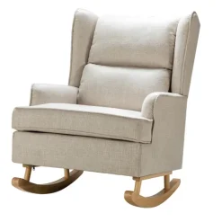 Kirkland's Home Accent Chairs-Taupe Upholstered Natural Base Wingback Rocker