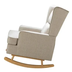 Kirkland's Home Accent Chairs-Taupe Upholstered Natural Base Wingback Rocker