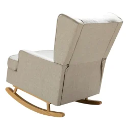 Kirkland's Home Accent Chairs-Taupe Upholstered Natural Base Wingback Rocker