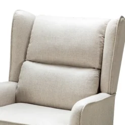 Kirkland's Home Accent Chairs-Taupe Upholstered Natural Base Wingback Rocker