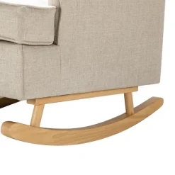 Kirkland's Home Accent Chairs-Taupe Upholstered Natural Base Wingback Rocker