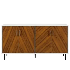 Kirkland's Home Tv Stands & Media Consoles-Teak And White Chevron Door Tv Stand