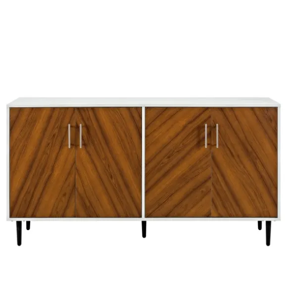 Kirkland's Home Tv Stands & Media Consoles-Teak And White Chevron Door Tv Stand