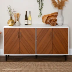 Kirkland's Home Tv Stands & Media Consoles-Teak And White Chevron Door Tv Stand