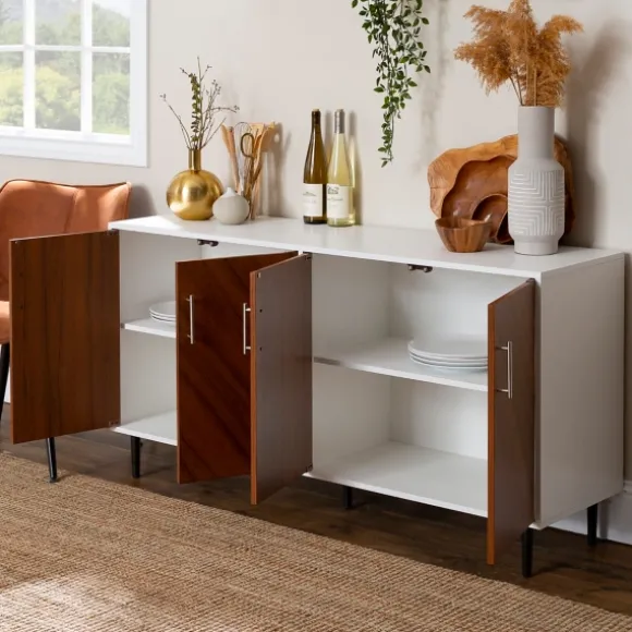 Kirkland's Home Tv Stands & Media Consoles-Teak And White Chevron Door Tv Stand