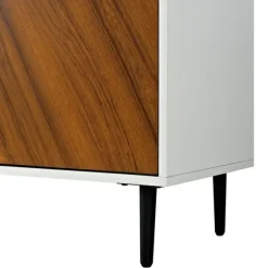 Kirkland's Home Tv Stands & Media Consoles-Teak And White Chevron Door Tv Stand