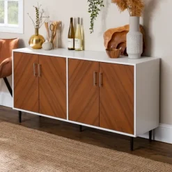 Kirkland's Home Tv Stands & Media Consoles-Teak And White Chevron Door Tv Stand