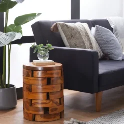 Kirkland's Home Benches & Ottomans-Teak Wood Stacked Round Stool