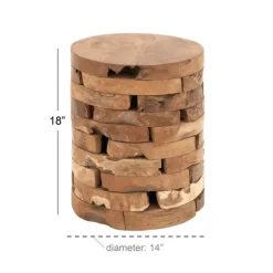Kirkland's Home Benches & Ottomans-Teak Wood Stacked Round Stool