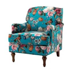 Kirkland's Home Accent Chairs-Teal Floral Classic Accent Chair