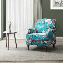 Kirkland's Home Accent Chairs-Teal Floral Classic Accent Chair