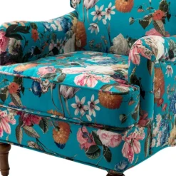 Kirkland's Home Accent Chairs-Teal Floral Classic Accent Chair