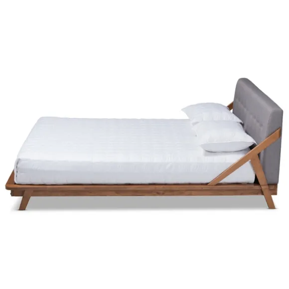 Kirkland's Home Beds & Headboards-Tufted And Natural Walnut King Platform Bed