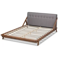Kirkland's Home Beds & Headboards-Tufted And Natural Walnut King Platform Bed