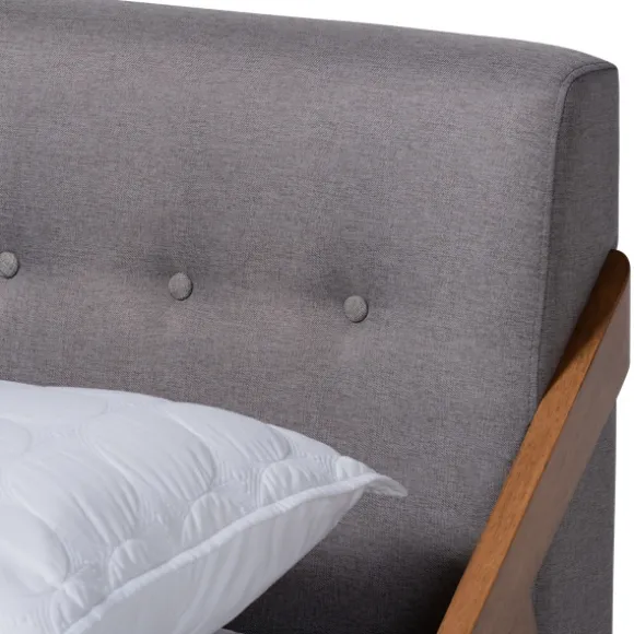 Kirkland's Home Beds & Headboards-Tufted And Natural Walnut King Platform Bed