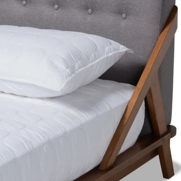 Kirkland's Home Beds & Headboards-Tufted And Natural Walnut King Platform Bed