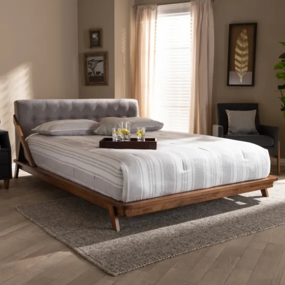 Kirkland's Home Beds & Headboards-Tufted And Natural Walnut King Platform Bed
