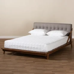 Kirkland's Home Beds & Headboards-Tufted And Natural Walnut King Platform Bed