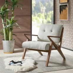Kirkland's Home Accent Chairs-Tufted Pecan Wood Mid-Century Modern Armchair