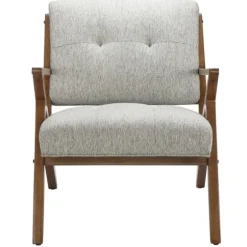 Kirkland's Home Accent Chairs-Tufted Pecan Wood Mid-Century Modern Armchair