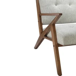 Kirkland's Home Accent Chairs-Tufted Pecan Wood Mid-Century Modern Armchair