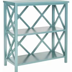 Kirkland's Home Bookshelves-Turquoise Trellis Pine Wood Bookshelf