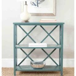 Kirkland's Home Bookshelves-Turquoise Trellis Pine Wood Bookshelf