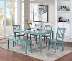 Kirkland's Home Benches & Ottomans-Turquoise Wood Classic Farmhouse Bench