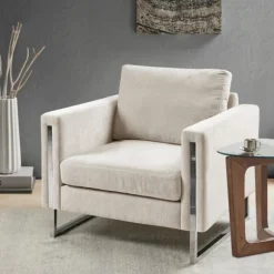 Kirkland's Home Accent Chairs-Upholstered And Chrome Accent Chair