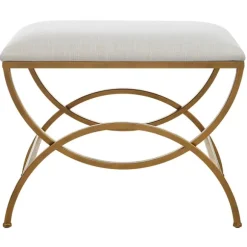 Kirkland's Home Benches & Ottomans-Upholstered Gold Metal Arched Frame Bench