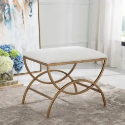 Kirkland's Home Benches & Ottomans-Upholstered Gold Metal Arched Frame Bench