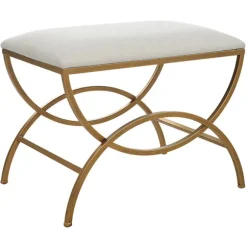 Kirkland's Home Benches & Ottomans-Upholstered Gold Metal Arched Frame Bench